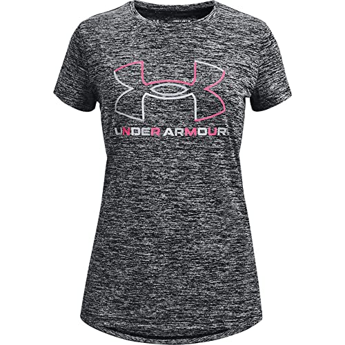 Under Armour Girls' Tech Big Logo Twist Short Sleeve T‑Shirt, Small Black/Cerise