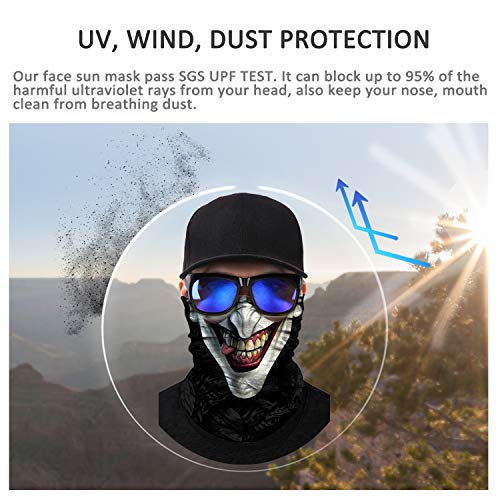 Skull Face Mask Neck Gaiter UV Sun Dust Headwear - Black & Joker