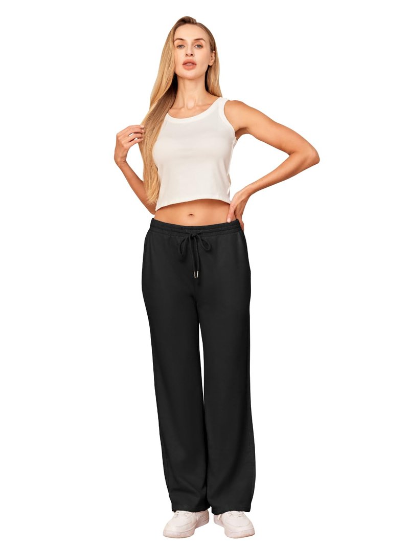 IPMQ Womens Sweatpants Cotton Lounge Pants Wide Leg Drawstring Joggers Fall Athletic Outfits with Pockets 2025 Black