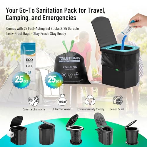 Portable Toilet Waste Bags with Absorbent Gel - Leak-Proof Camping & RV Sanitary Kit