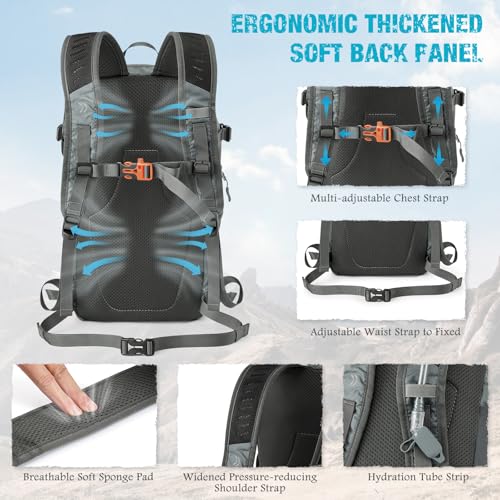 G4Free 25L Lightweight Hiking Backpack for Men Women - Grey