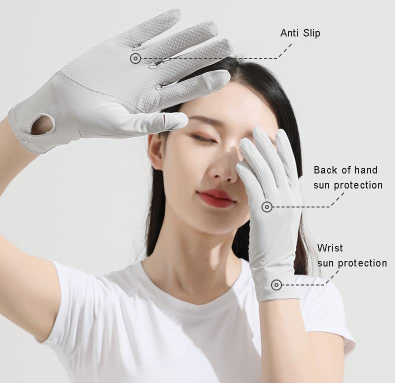 Unisex UV Protection Sunblock Gloves - Full Finger Touchscreen - Grey Medium