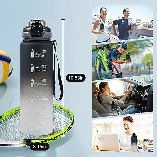32 oz Water Bottle with Straw - Black White, Leakproof & BPA-Free