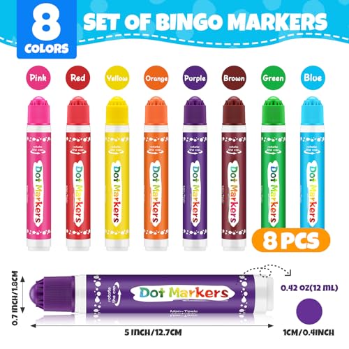 Bingo Dot Markers for Toddlers - 8 Color Pack, Non-Toxic & Washable