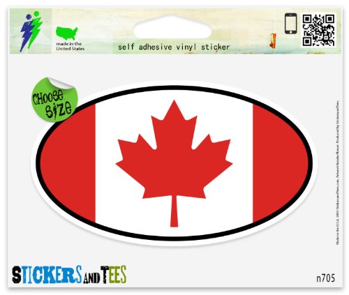 Canada Maple Leaf Flag Oval Vinyl Sticker - 3" x 2"