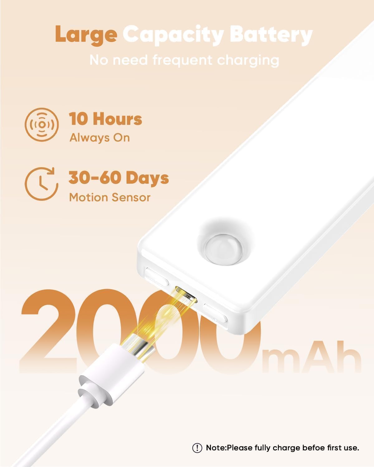 Under Cabinet Lighting,3 Color Temperatures Motion Sensor Light Indoor 2 Pack, USB Rechargeable Battery Operated Closet Lights, Wireless Dimmable LED Cabinet Lights, Under Counter Light for Kitchen