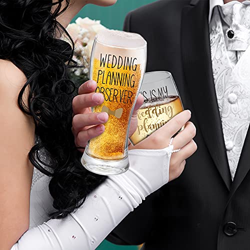 Gemwi Wedding Planning Glass Set - Engagement Gift for Couples, Includes 18oz Wine & 11.56oz Beer Glasses