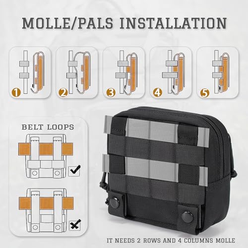 CLTAC Black M Tactical Molle Admin Pouch Utility EDC Tool Bag with US Flag Patch