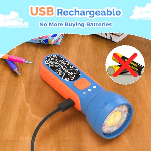 ETENWOLF L1 Rechargeable Kids Flashlight with DIY Stickers - 6 Modes, 360 Lumens, USB-C Rechargeable, Waterproof, Drop-Tested, Giftable