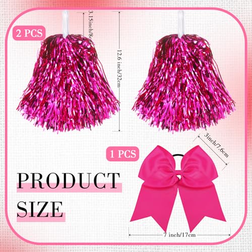 Cheerleading Pom Poms & Large Hair Bow Set - Rose Red