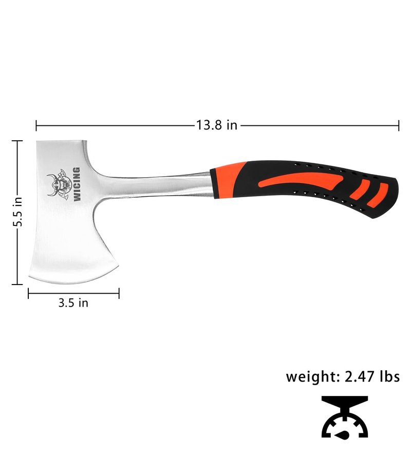 WICING 13.8" Hatchet, Camping Axe High Carbon Steel & Shock Reduction Grip with Nylon Sheath