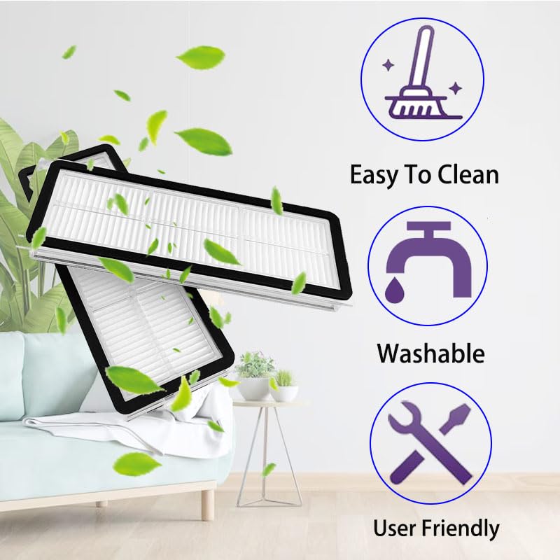 17 Pcs Replacement Parts Accessories Kit,Compatible With Roborock Qrevo Curv/Qrevo Edge Qrevo S5V Robot Vacuum,1 Roller Brush, 4 Hepa Filters,4 Side Brush,4 Mop Pads,4 Vacuum Bags