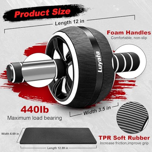 Ab Roller Wheel Kit - 10-in-1 Exercise Set with Resistance Bands, Knee Mat, Jump Rope, Push-Up Bar - Black
