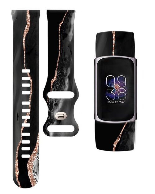 BOSPFJG Sport Bands Compatible with Charge 6 /Charge 5 for Women Men,Soft Waterproof Replacement Straps Wristbands for Charge Advanced Fitness Tracker(Abstract Black Gold Marble)