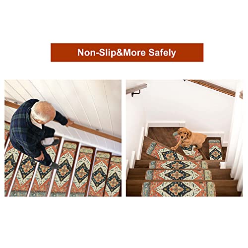 OJIA Extra Non-Slip Carpet Stair Treads for Wooden Steps Set of 4, 30"X8" Rubber Indoor Stair Runner Slip Resistant Stair Rugs Safety Mats for Dogs, Kids & Elders, Stairway Grip Step Treads