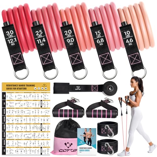 Resistance Bands with Handles for Women - 5 Levels, Pink
