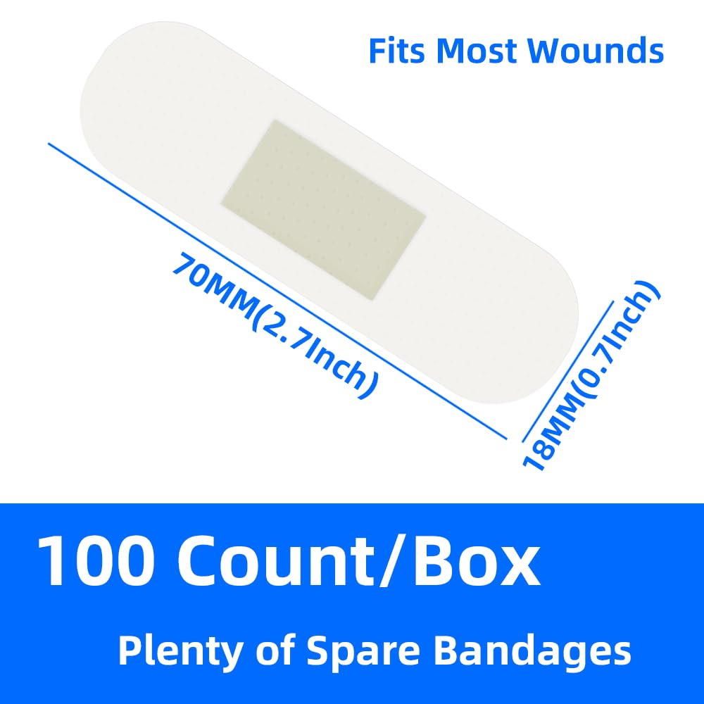 Waterproof Adhesive Bandages, Clear Bandages of Minor Cuts Scrapes, 2.7 x 0.7 Inch, 100 Count First Aid Elastic Bandages, Water Block Wound Tape for Swimming, Bathing - 1 Box