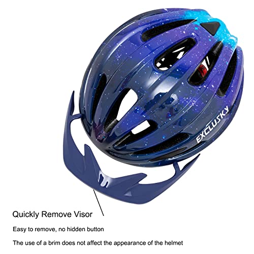 Exclusky Kids Bike Helmet with LED Light - Starry Sky, Adjustable Youth Cycling Safety Gear for Boys & Girls, 50-57cm, Ages 5-12