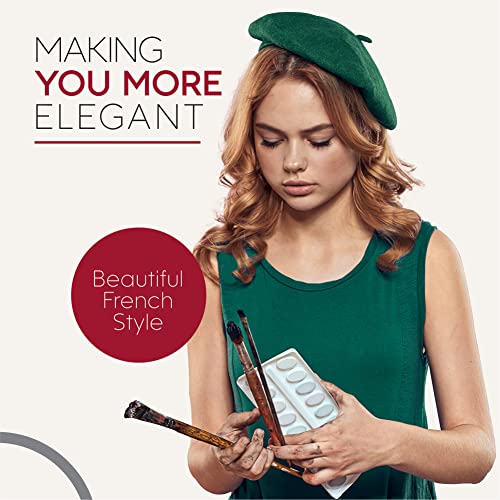 Green French Wool Beret Hat - Classic Stretchable Parisian Style - One Size