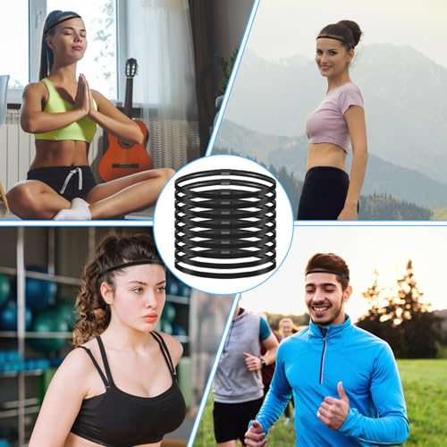 9PCS Thin Elastic Athletic Headbands - Non-Slip Black Set