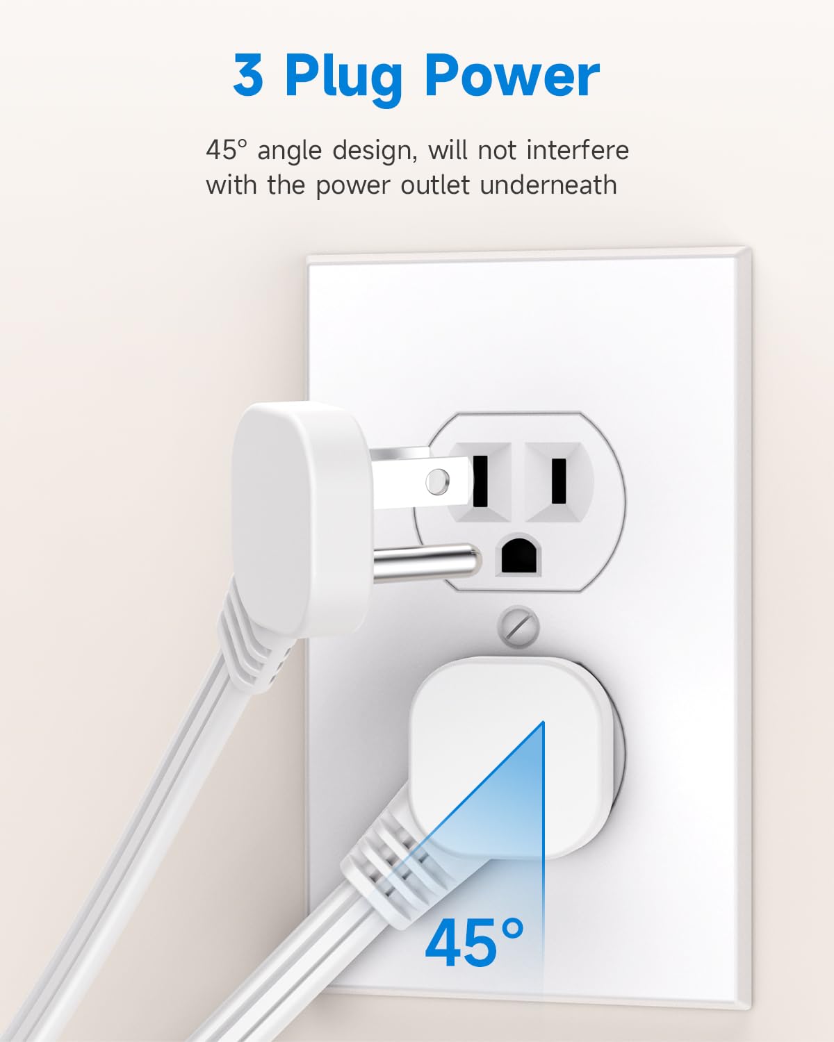 Flat Plug Short Extension Cord 1Ft White Low Profile Adapter 3 Prong Indoor Small Grounded Power Cable Outlet Saver 16AWG 13A 1625W 2 Pack