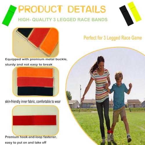 3 Legged Race Bands - 6 Pack Colorful Elastic Tie Ropes