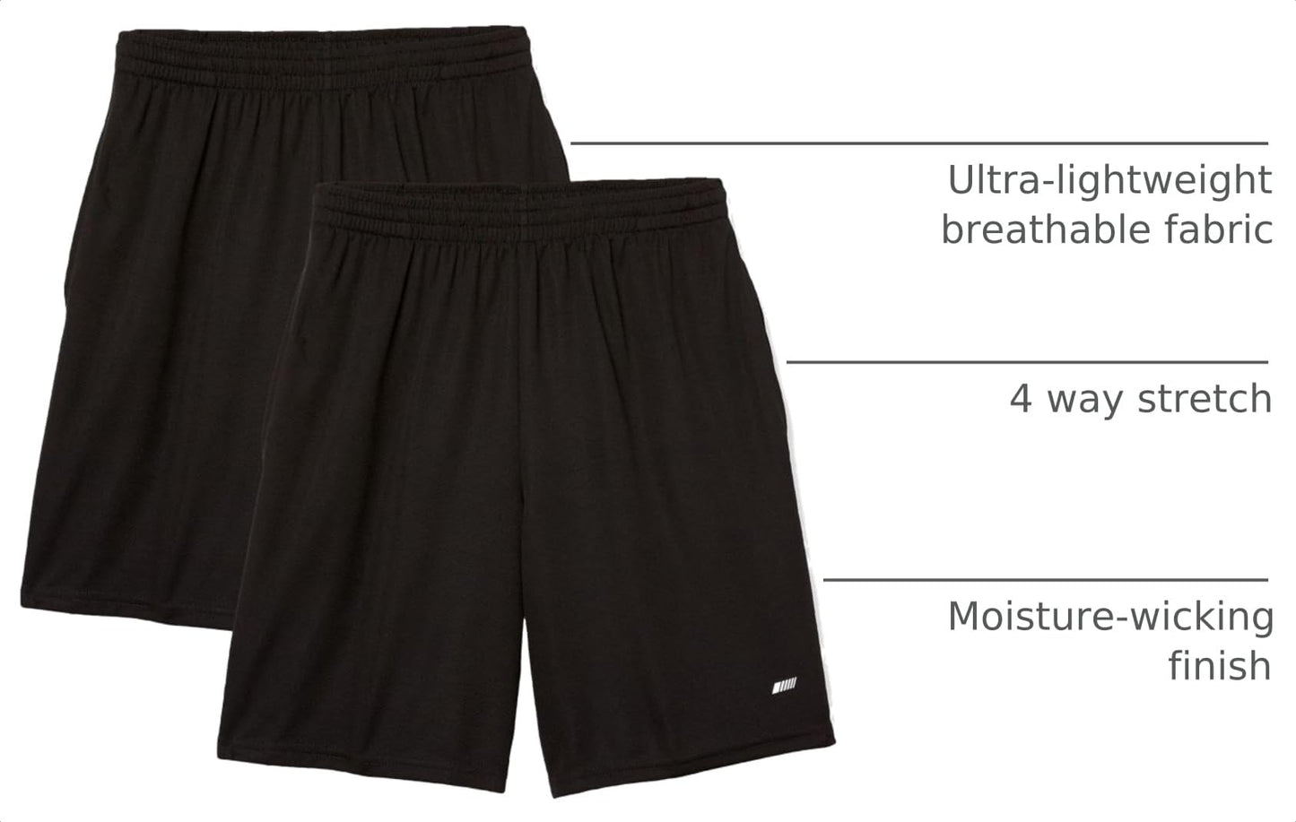 Amazon Essentials Men's Athletic Basketball Gym Shorts, Breathable Moisture Wicking Loose-Fit with Elastic Waist, Pack of 2, Black, 3X-Large Big