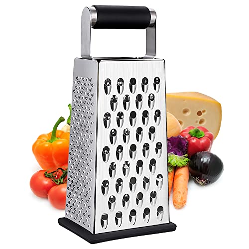 4-Sided Box Grater for Cheese, Vegetables & Fruits - Ergonomic Design