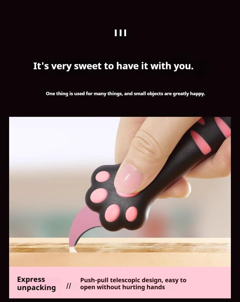 Cute Cat Paw Box Cutter, New Upgrades Retractable Cat Claw Knife, Easy Slide Package Opener For Boxes Envelopes, Packages, Paper Tapes, Multifunctional Multi-Purpose Utility Knife (Pink)