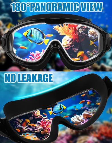 WIN.MAX Large Adult Swim Goggles - All Black Gold Pink Anti-Fog UV Protection