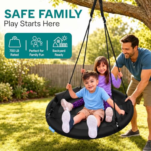 Heavy Duty 40-Inch Saucer Swing for Kids - Black