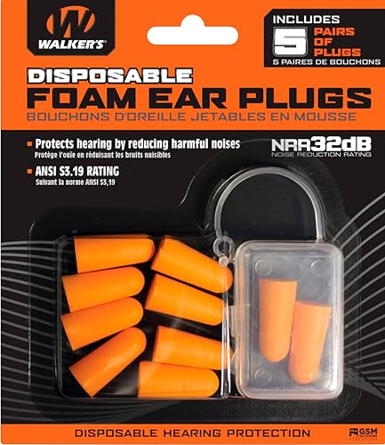 Noise-Canceling Foam Earplugs - 32dB NRR - 5 Pairs, Orange