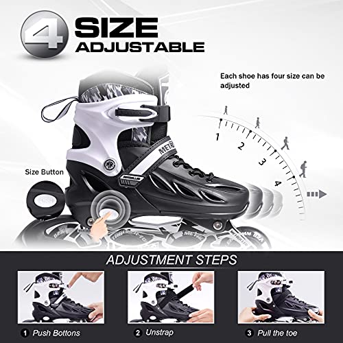 METROLLER Adjustable Inline Skates for Kids & Adults, Black, Size Large (4-7 US)