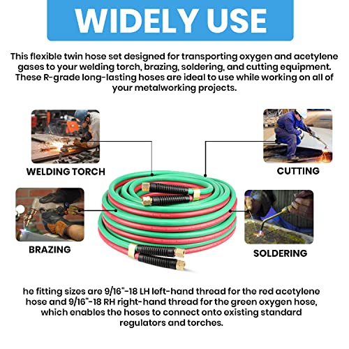 YOTOO Heavy Duty Oxygen Acetylene Hose 1/4-Inch ¡¿ 50 Feet with 9/16"-18 B fittings Twin Welding Hose