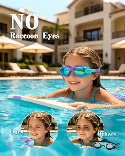 Kids Swim Goggles 2 Pack - Anti Fog & UV Protection - Purple Gold & Clear Blue