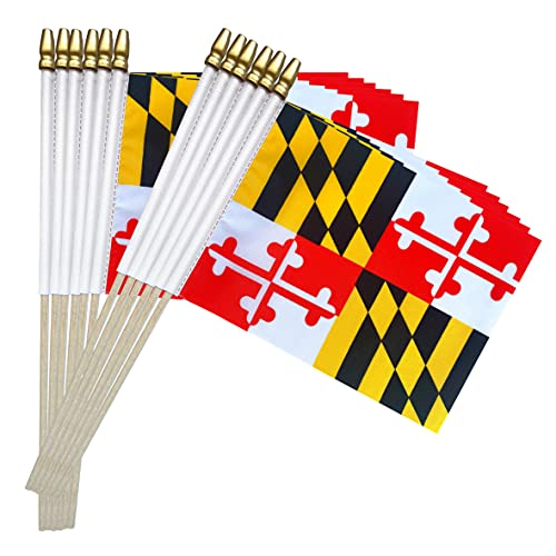 Maryland State Flags 12 Pack Mini Handheld Flags 5x8 Inch for Parties & Parades