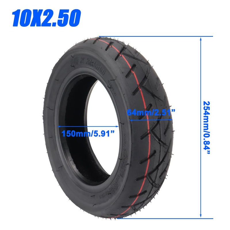 CMIYETO 10x2.50 Tire and 2x Inner Tube Set for 6" RIM (Not 10" Rim) Scooter Wheels 36v 48v 400w 500w 800w Hub Motor for Smart Self Balancing Electric Scooters Hover Board