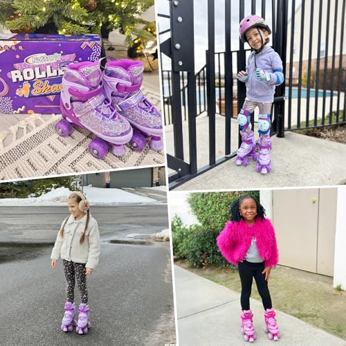 Adjustable Kids Roller Skates with Light-Up Wheels - 4 Sizes for Ages 3-12