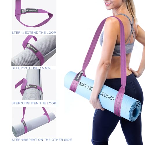 Yoga Mat Sling Strap - Easy-Cinch Carrying Holder for Yoga Mats - Purple