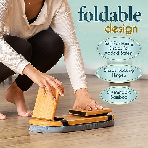 Foldable Bamboo Meditation Bench - Ergonomic Cushion - Sage Green