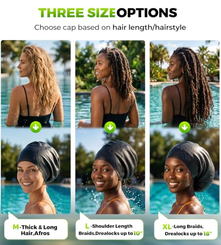 Extra Large Swim Cap for Braids & Dreadlocks - Dark Black
