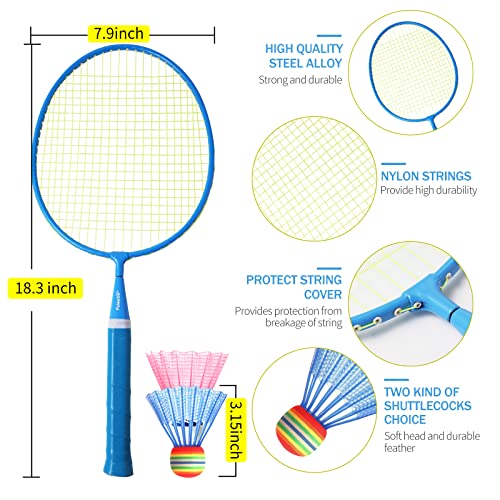 Kids Badminton Set with Rackets & Shuttlecocks - Blue & Pink