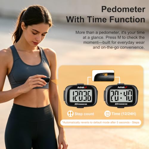 Pocket Pedometer with LED Backlight - Black Clip On Step Counter