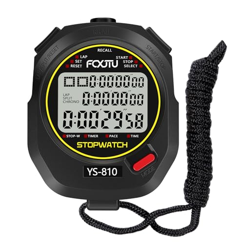 Digital Stopwatch Timer with 10 Lap Memory - Black