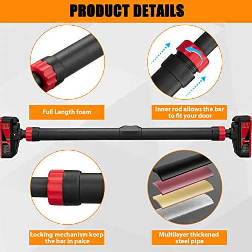 BouPower Black & Red Adjustable Door Pull-Up Bar with Level Meter, Auto Lock, 660lbs Capacity