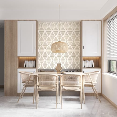 Modern Beige and White Wallpaper 17.3"¡¿80" Geometric Stripe Peel and Stick Wallpaper Contact Paper Removable Self Adhesive Vinyl Wall Paper for Living Room Bedroom
