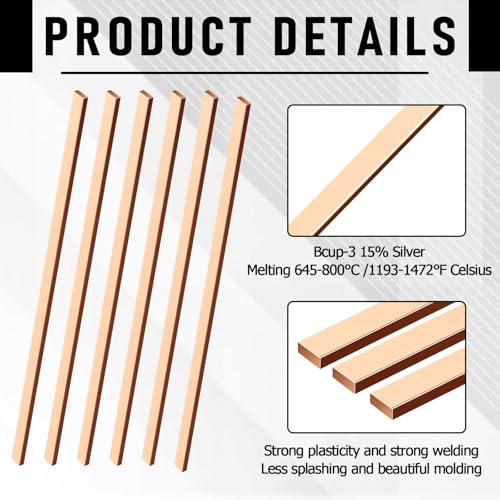 45 Sticks Brazing Rods, 15% silver solder, Flat Phos welding copper rod Industry 0.05" x 0.13" x 12" Aws Bcup-5 for Hvac Air Conditioners, Refrigerators, Cold Storage Equipment