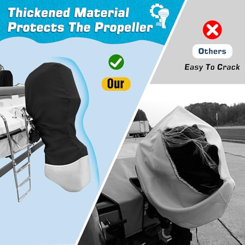 Universal Boat Motor Cover for 90-150 HP Outboard Engines - Silver Black, Heavy-Duty Waterproof Oxford Fabric, Windproof Design
