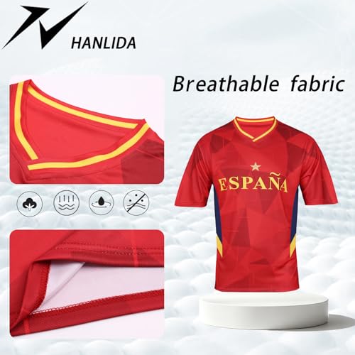 HANLIDA Kids Soccer Jersey Fan Version Short Sleeve Game & Training Shirt 8 Years Espana