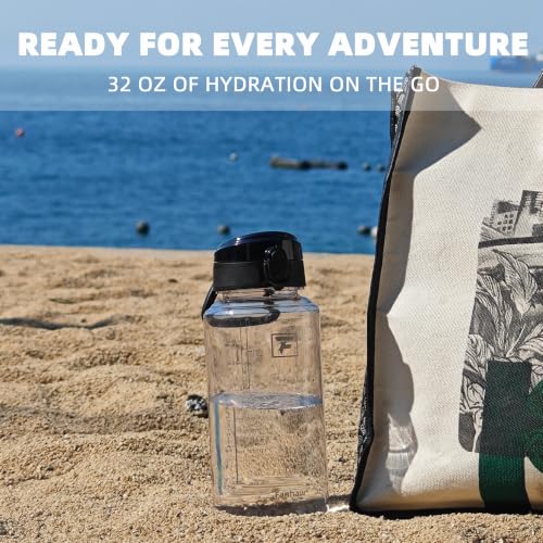 Fanhaw 32oz Clear Tritan Water Bottle with Anti-Dust Black Chug Lid — Variation 1